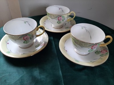 3 Art Deco AYNSLEY Porzellan Blumenmuster Tassen & Untertassen