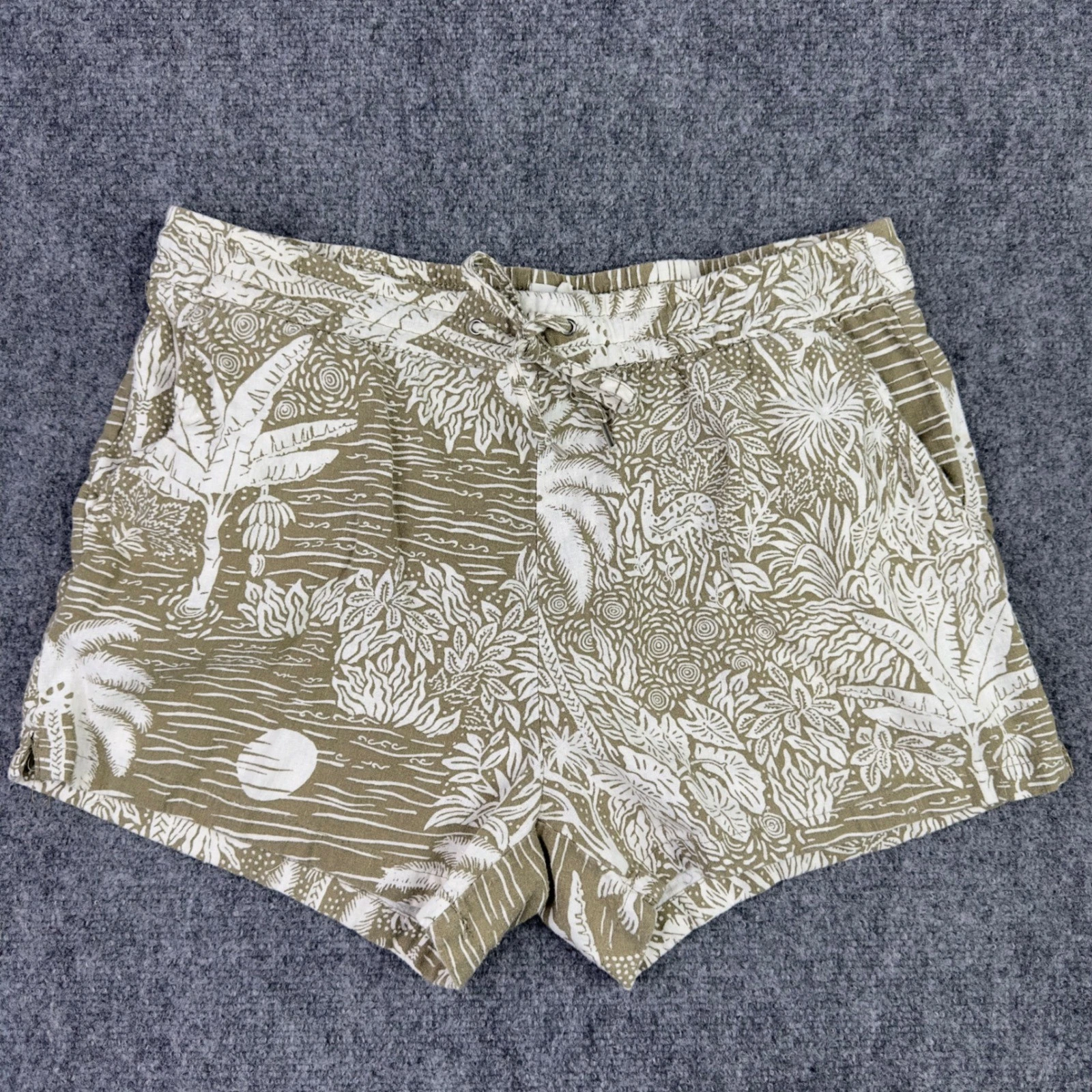 Desmond & Dempsey x H&M Shorts Womens 8 Green Linen Blend Tropical Beach Coastal