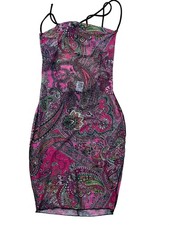 Fashion Nova Y2K BodyCon Dress Womens XS Pink Paisley Sheer Boho Fairy Festival