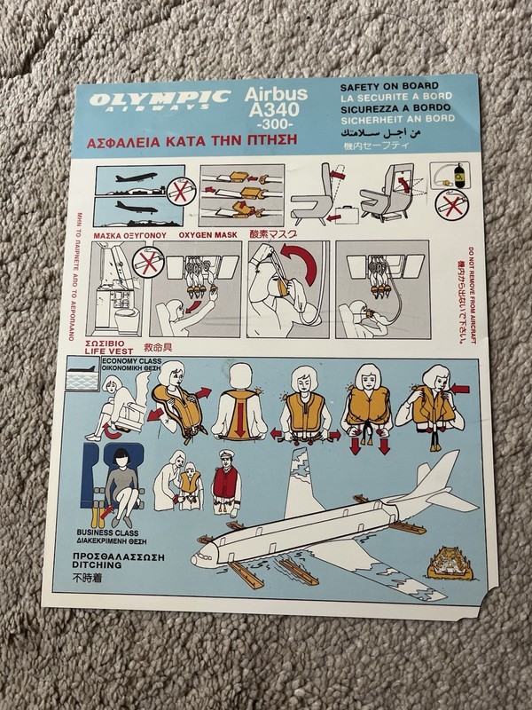 OLYMPIC AIRWAYS A 340-300 Safety Card