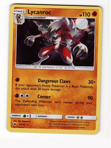 Lycanroc 75/147 Holo Rare Burning Shadows Pokemon Lightly Played