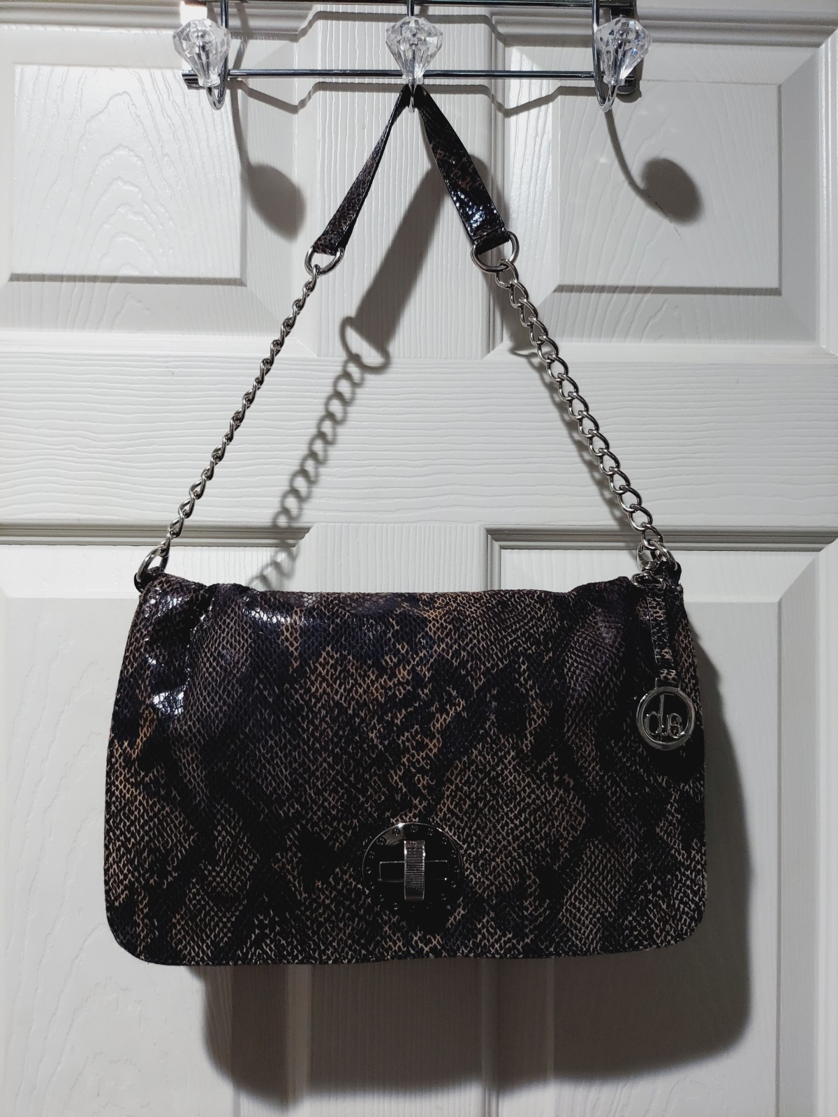 AUDREY BROOKE Python Embossed Leather Silver Chai… - image 1