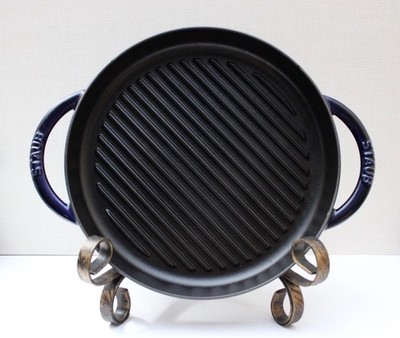 Staub 26cm Steam Grill Pan Blue Enameled Cast Iron Made in France 10.5  EUC