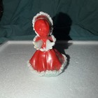Vintage Japan Hand Painted Ceramic Christmas Girl Figurine Red/White Small 1956 — photo 2