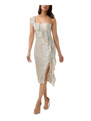 AIDAN AIDAN MATTOX Womens Beige Lined Slit Boning Flutter Sleeve Dress 4