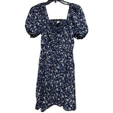 Old Navy Dress M Blue Ditsy Floral Puff Sleeve Smocked Cottage Milkmaid Coquette