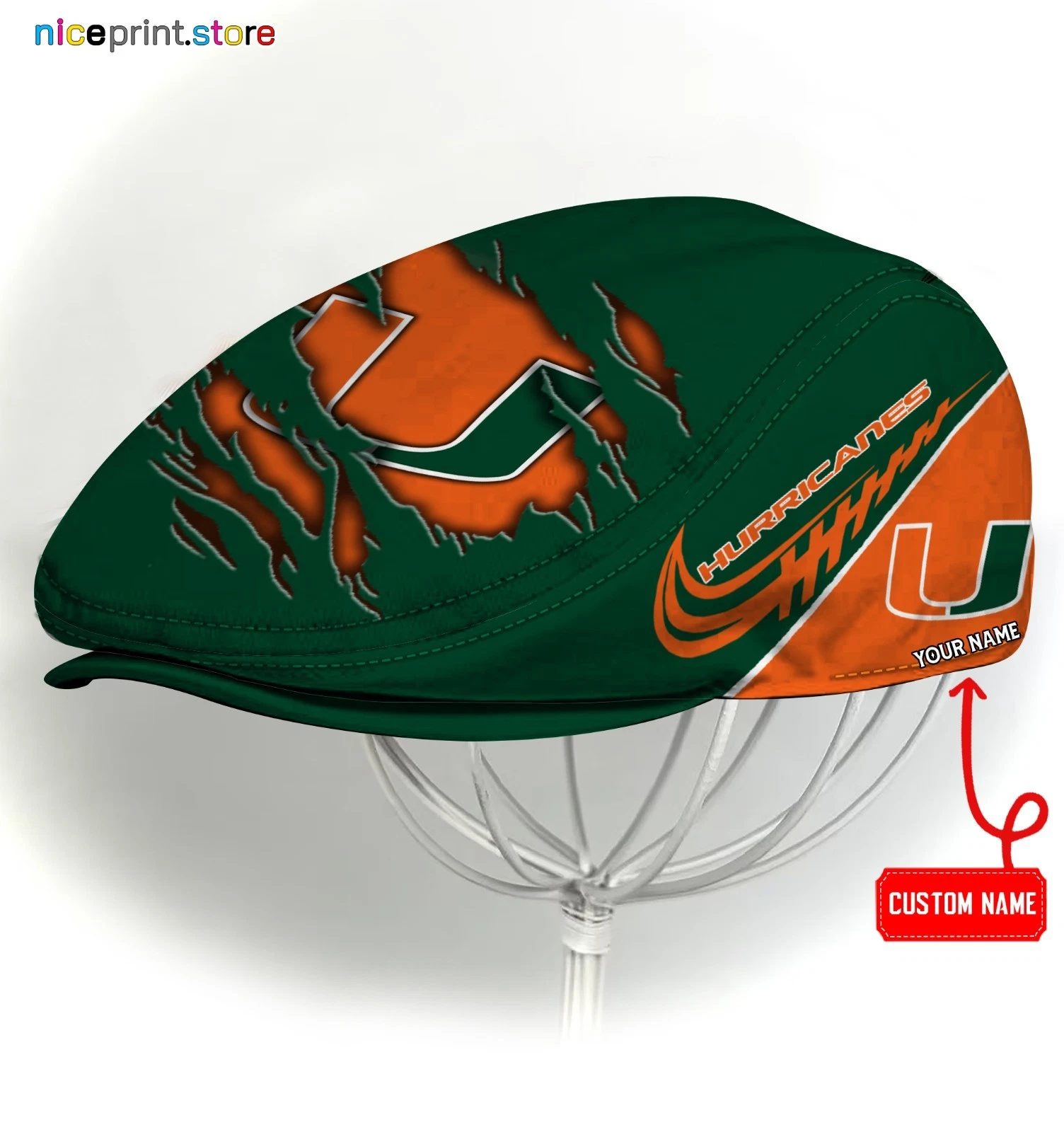 Miami Team Hurricane Jeff Cap Golf Cap Newsboy Cap