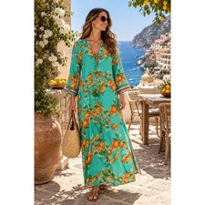 Antica Sartoria Giacomo Cinque Orange Print Cotton Kaftan Maxi Dress S/M