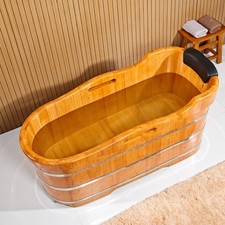 JRYTIN 59 Inch Freestanding Wooden Bathtub,Wood Hot Tub for Home Spa,Soaking Tub