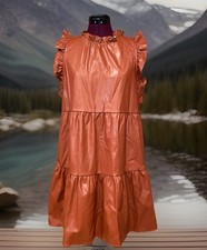 THML Faux Leather Burnt Orange Shift Dress Hi...