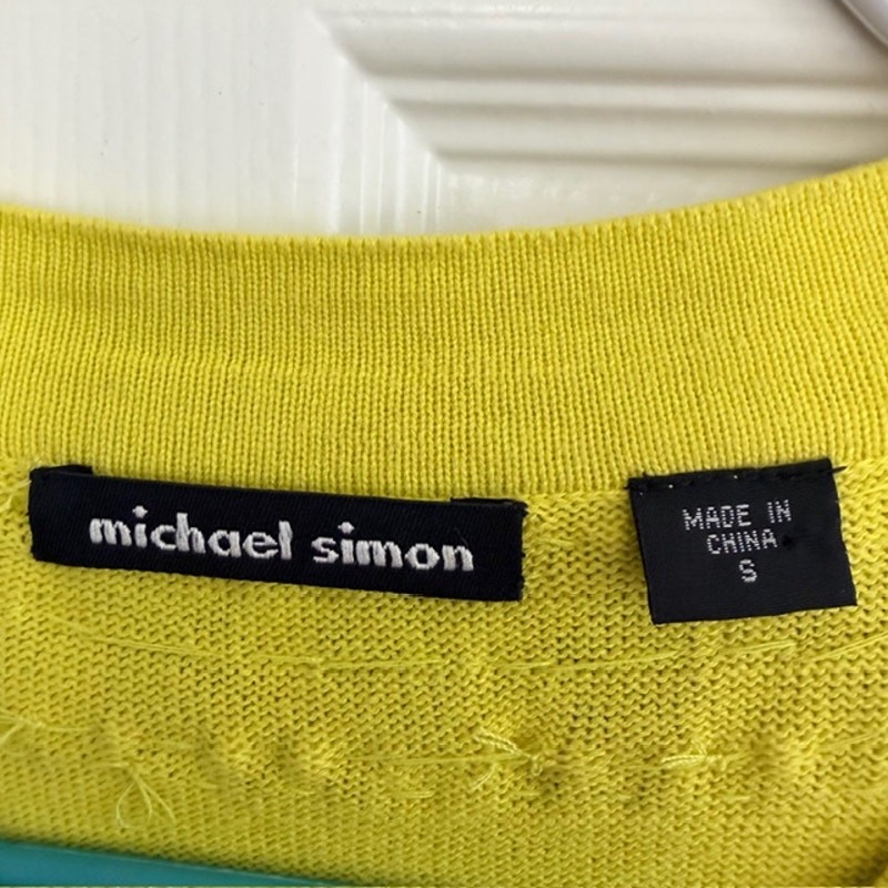 Michael Simon Cardigan Chartreuse Yellow-Green Embellished Beads Women's Small View 4