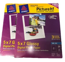 2pk-Avery Digital Ink Jet Photo Paper 5 x 7 in Glossy 24 Prints w/ Free Software