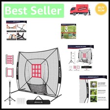7x7 ft Portable Baseball Practice Net with Bow Frame  Adjustable Batting Tee