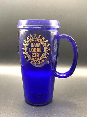 Vision USA UAW Local 239 Blue Travel Mug Coffee United Auto Workers Unused Was F