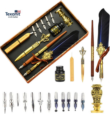 Feather Calligraphy Pen and Ink Set, with Wax Seal Stamp Kit, Sealing Wax Spoon,
