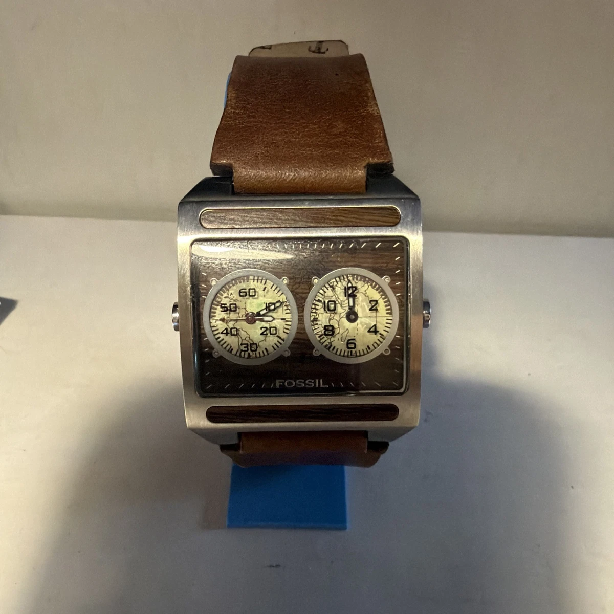 Vintage Fossil Stainless Steel and Leather Wood Grain Dial Women\'s Watch JR9688 Rare Fossil Womens Watch 16mm Stainless Steel Case W/Wood  main image 3