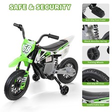Electric Dirt Bike, Kids Ride on Motorcycle with 2 Training Wheels Dual Motors