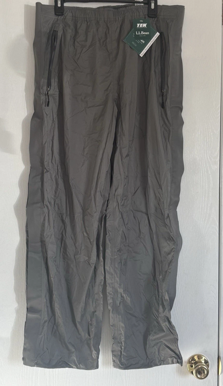 L.L.Bean TEK2.5 Waterproof Storm Pants Gray Men’s Large L Full Zip NWT