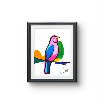 JULIEN Original 11X14 SONG BIRD Vibrant Abstract Expressionism Painting PAPER