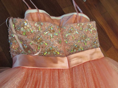 LADIES PEACH FORMAL SHORT SPAGETTI STRAP DRESS SIZE 7/8 - Picture 7 of 11