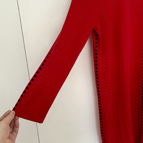 Joan Vass Cotton Knee Length Long Sleeve Stretchy Red Dress Studs Pockets Sz 12 - Picture 15 of 19