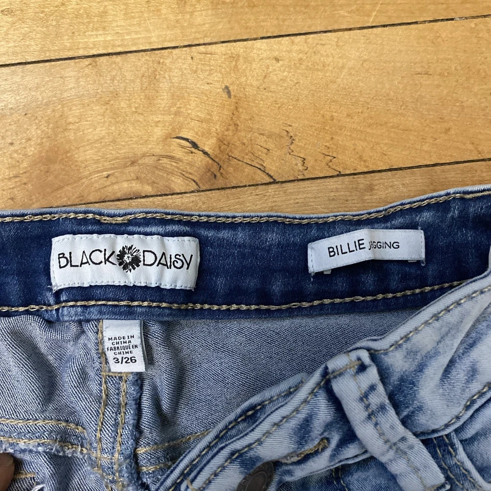 Black Daisy Juniors Talla 3/26 Billie Jeggings Lavado Ácido Parches Elásticos Foto 2 de 4
