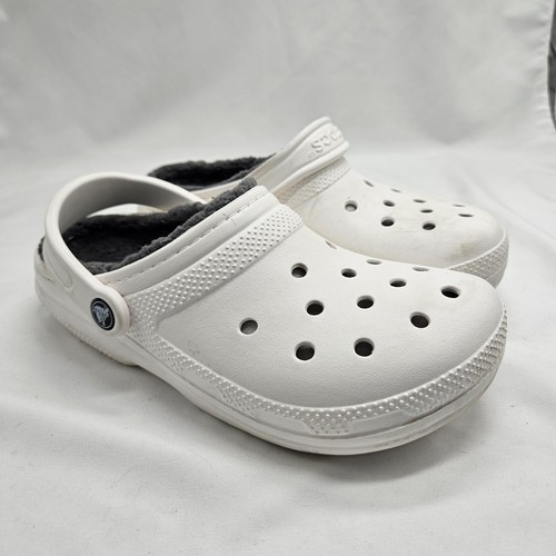 Crocs klassische weiße Damen-Clog-Freizeitschuhe mit Kunstfellfutter Größe 7