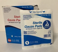 NEW Square DYNAREX Sterile Gauze Pads 3x3" 12 Ply 3353 100 Bandages/Box *Wear