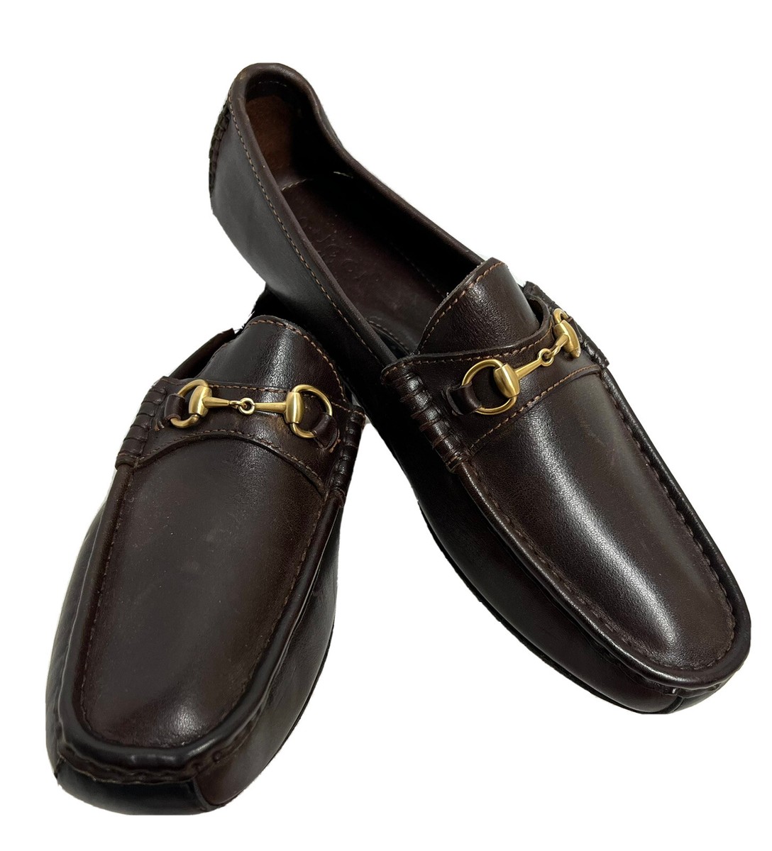 Gucci Vintage Brown Leather Loafers Gold Horsebit 11 M | eBay display picture 1