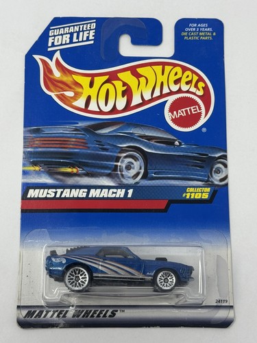 Hot Wheels Blue Mustang Mach 1 Louver Back Window 1998 Blue/White Card #1105 A17