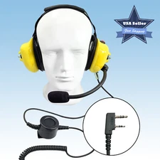 2 Way Radio Yellow Headset w/ PTT Mic & Noise Reduction Muff for Kenwood Baofeng