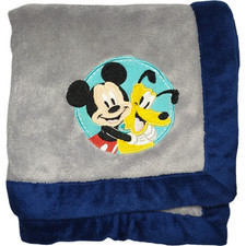 Disney Baby Mickey Mouse Pluto Gray Blue Blanket Plush Hugging Soft Lovey