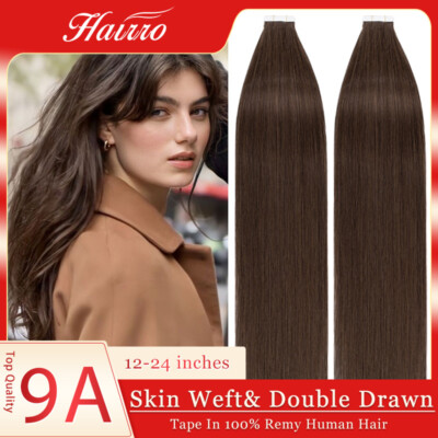 9A Tape In Real Remy Human Hair Extensions Invisible Skin Weft Double Drawn 10PC