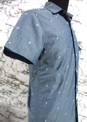 MENS DENIM & FLOWER RICKY SINGH BLUE CHAMBRAY/PRINT SHORT SLEEVE SHIRT SIZE SML - Picture 4 of 8