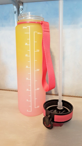 Sport-Trinkflasche mit Trinkskala, 1000 ml, rosa-gelb - Bild 3 von 5