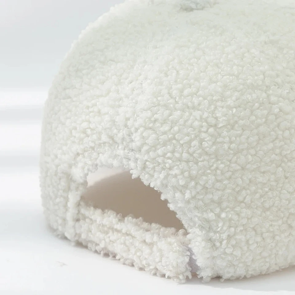 White Cozy Sherpa Fleece Baseball Cap Winter Warm Soft Hat Adjustable Unisex - Image 3 of 4