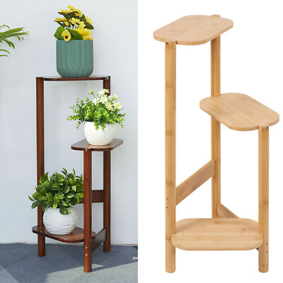 Bamboo Plant Stand Indoor Outdoor 3 Tier Tall Corner Flower Rack Holder Display