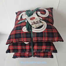 St. Nicholas Square 3 Plaid Throw Pillow Set Fa La La Christmas 12"x12" NWT
