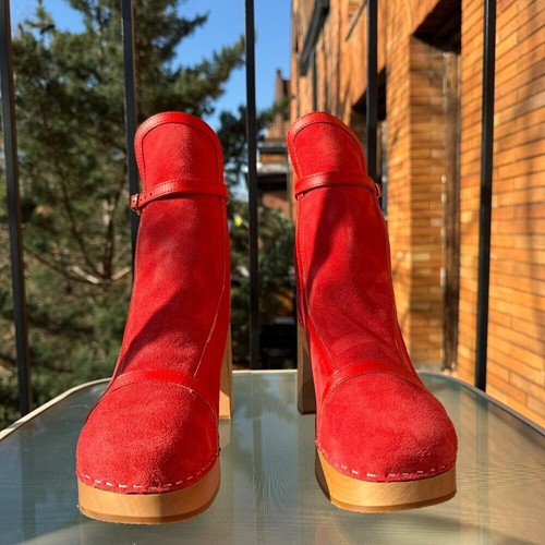 New Swedish Hasbeens Sophisticated Jodhpur Sophia Heeled Clog Boot in Red Sz 10 - Picture 5 of 11