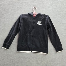 Nike Boys Sweatshirt Medium Black Sportswear Swoosh Logo Full Zip Hoodie Fleece