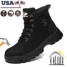 Non Slip Men's Steel Toe Work Boots Construction Waterproof Leather Safety Shoes