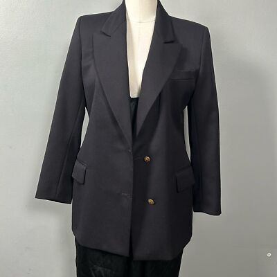 Marks & Spencer Dark Navy 100% Wool Single Breasted Blazer EUR 38 petite fit