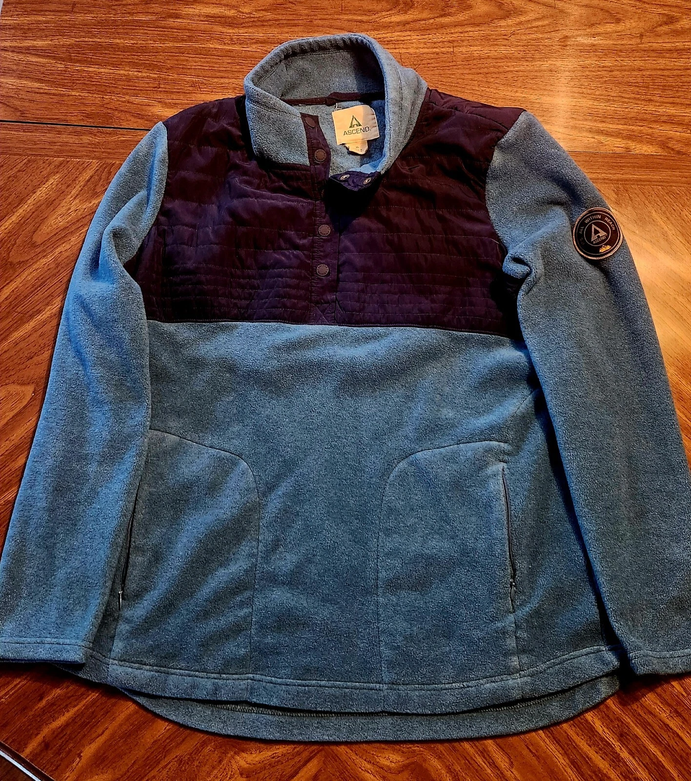 Ascend 1/4 Snap Button Dark Blue/Ocean Men's Pullover Fleece Jacket Outdoor, XL