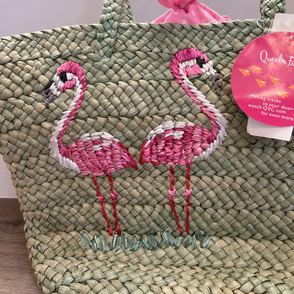 Jeanne Bice Quacker Fábrica Rosa Flamencos Paja Cartera Bolso de Mano Bolso de Playa Foto 2 de 4