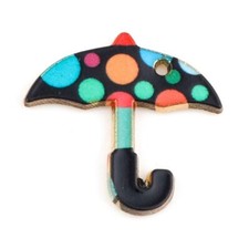 10 x Fun Black Spotty Umbrella Shaped Gold Tone Pendant Charms