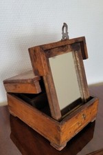 Ancienne Boîte à Raser en Bois Barbier Rasage Rasoir Miroir Coffret Bijoux