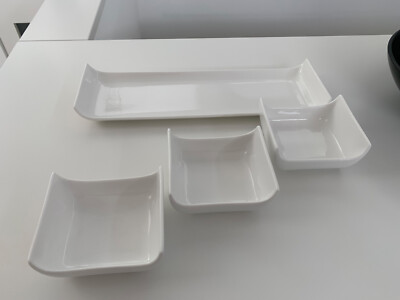 New Bone China Schalenset 3 Schalen 1 Tableau 36 cm TOP Dip Snack Schale Weiß