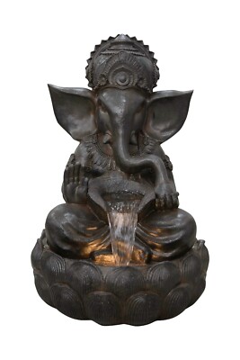 New-35'' H Ganesha Fountain Outdoor Garden Sculpture W/LEDs Adjustable Water