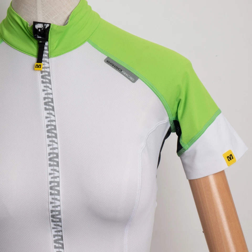 Camiseta deportiva de ciclismo para mujer Mavic XS - blanca verde cremallera completa ajustada ajuste profesional Foto 4 de 4