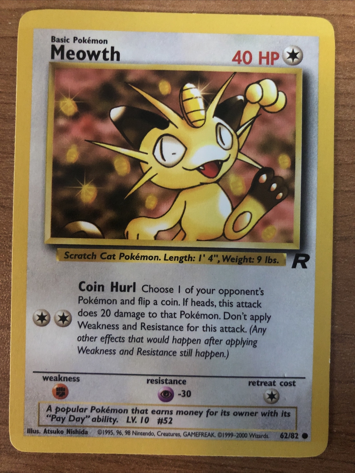 Pokemon 1st Edition Team Rocket Meowth Common (62/82) NEAR MINT
